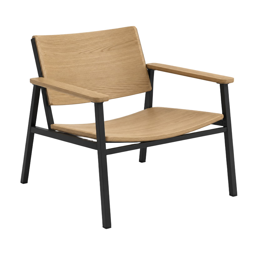 Oak and metal lounge chair model